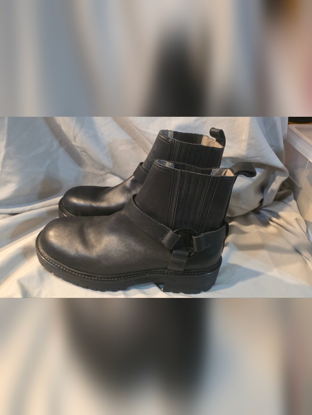 Allsaints Hank Leather Biker Boot Black Men Size 44 US 11 Preowned